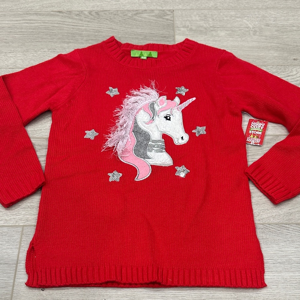 Red Unicorn Sweater for Kids size S(7/8) new holiday